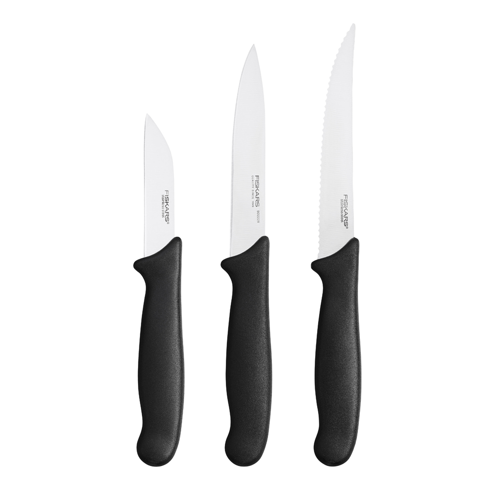 Läs mer om Fiskars - Essential Grönsaksknivset 3 delar svart