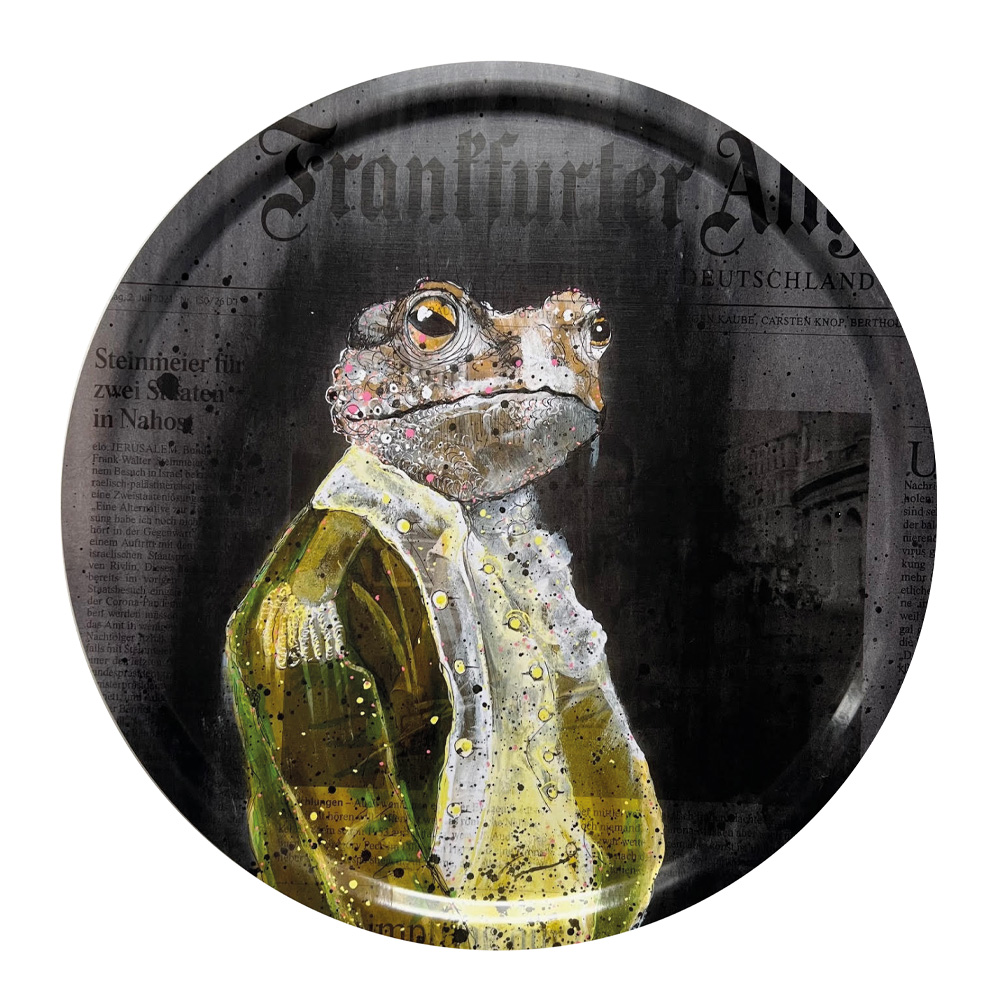Lisa Törner Art - Bricka Rund Frogs of Wall Street 38 cm Svart