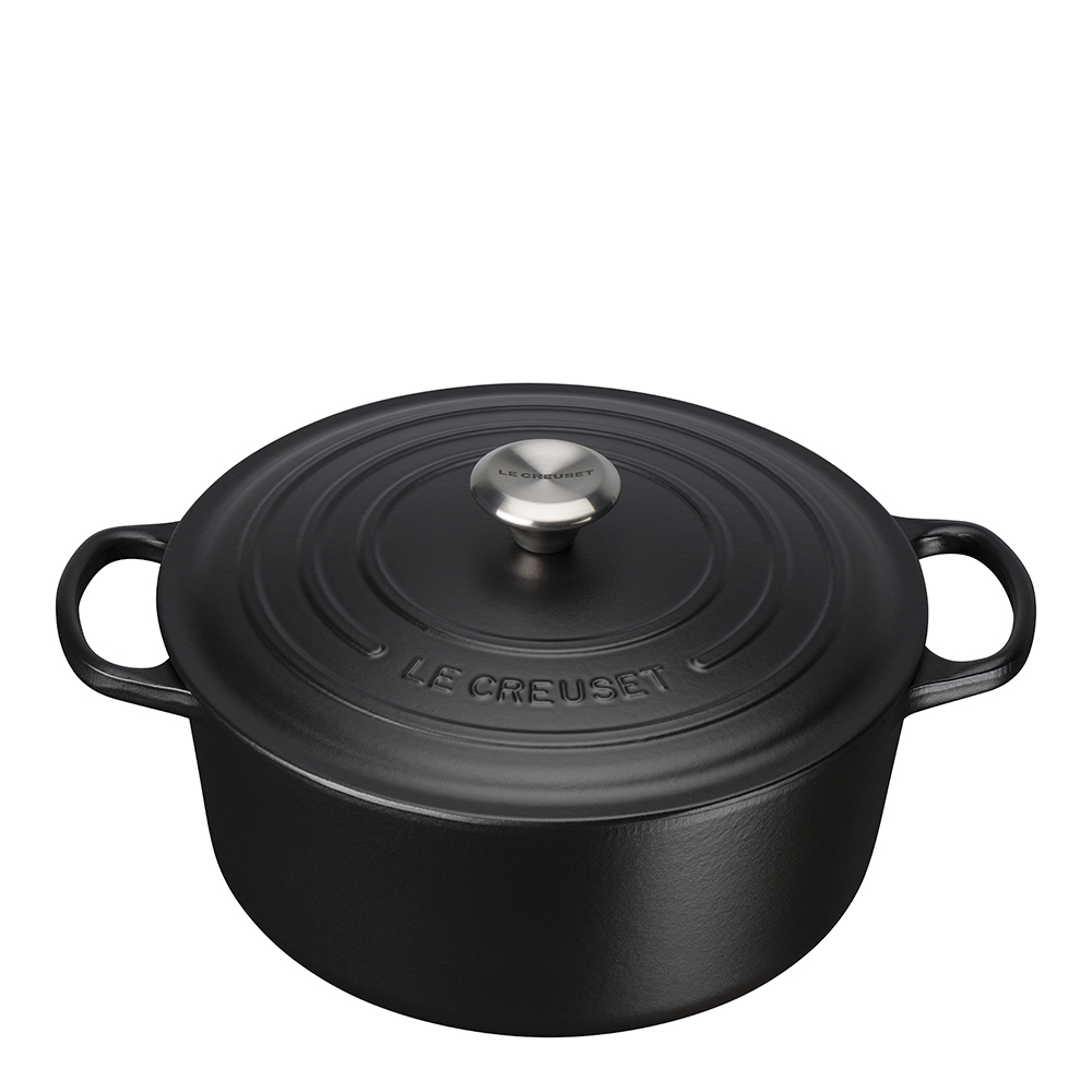 Läs mer om Le Creuset - Signature Gjutjärnsgryta rund 26 cm 5,3 L Matt Svart