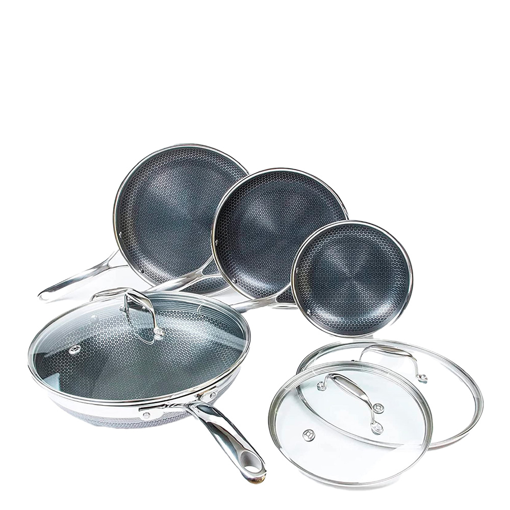 Hexclad - Hybrid Stekpanna + Wok Set 7 delar Silver/Svart