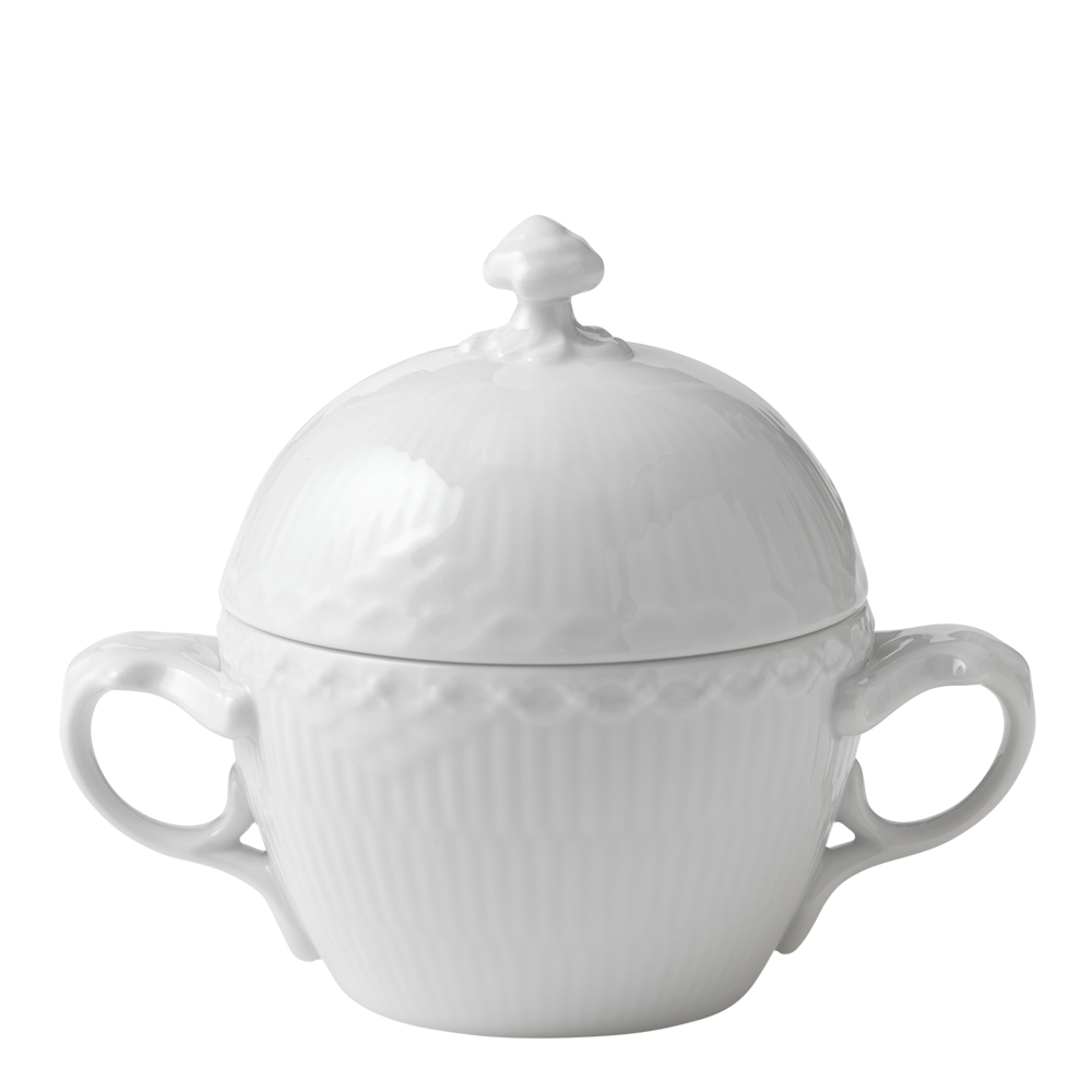 Läs mer om Royal Copenhagen - White Fluted Half Lace Sockerskål med lock 20 cl