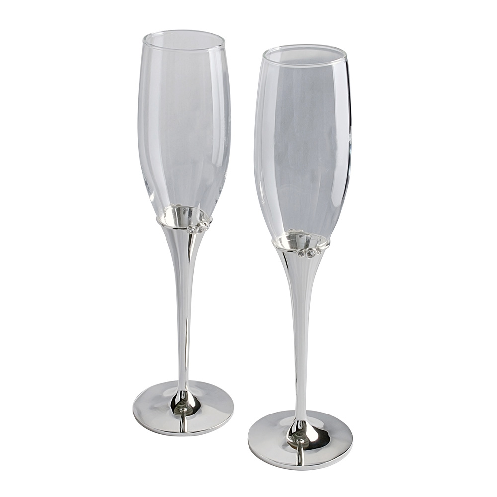 Dacapo Silver – Champagneglas med Kristaller 2-pack