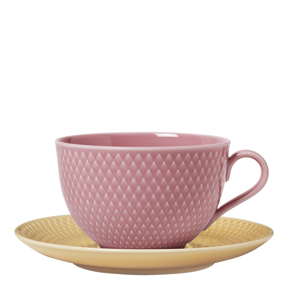Lyngby Porcelain – Rhombe Color Tekopp m Fat 39 cl Rosa/Sand