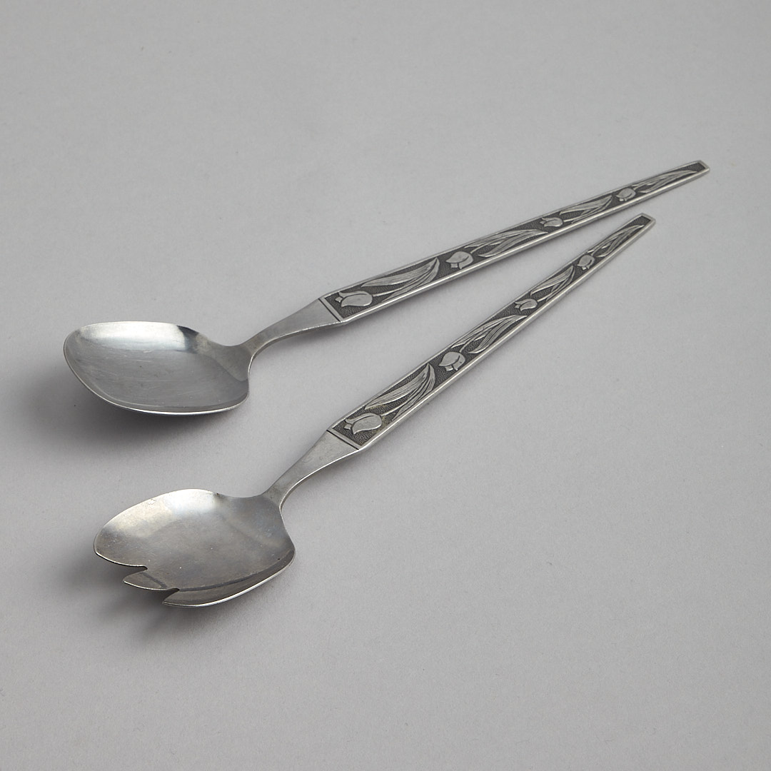 Vintage - Salladsbestick med dekor av blommor