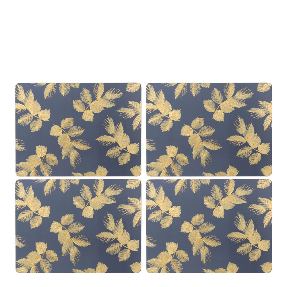 Pimpernel Etched Leaves Tablett 30×40 cm 4-pack Mörkblå