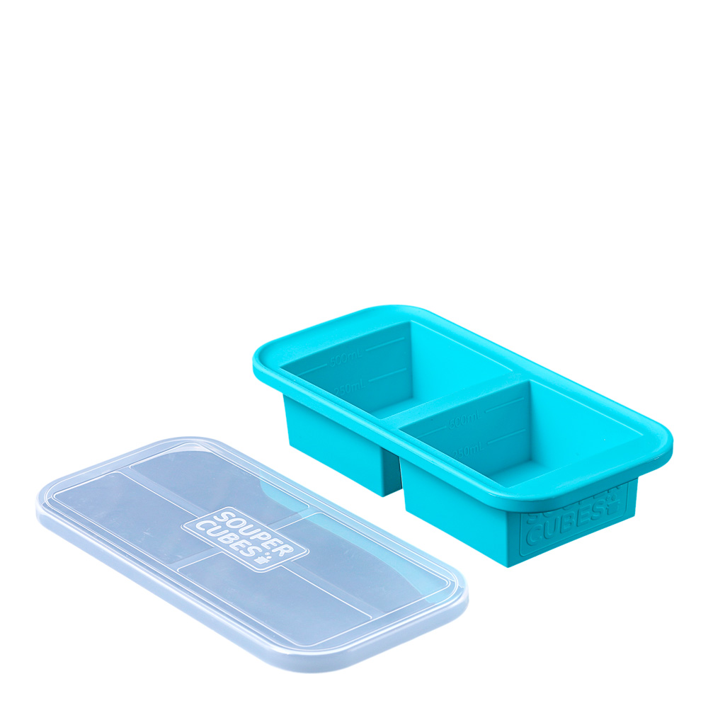 Souper Cubes - Matförvaring och Lock Silikon 2-cup 2x500 ml Blå