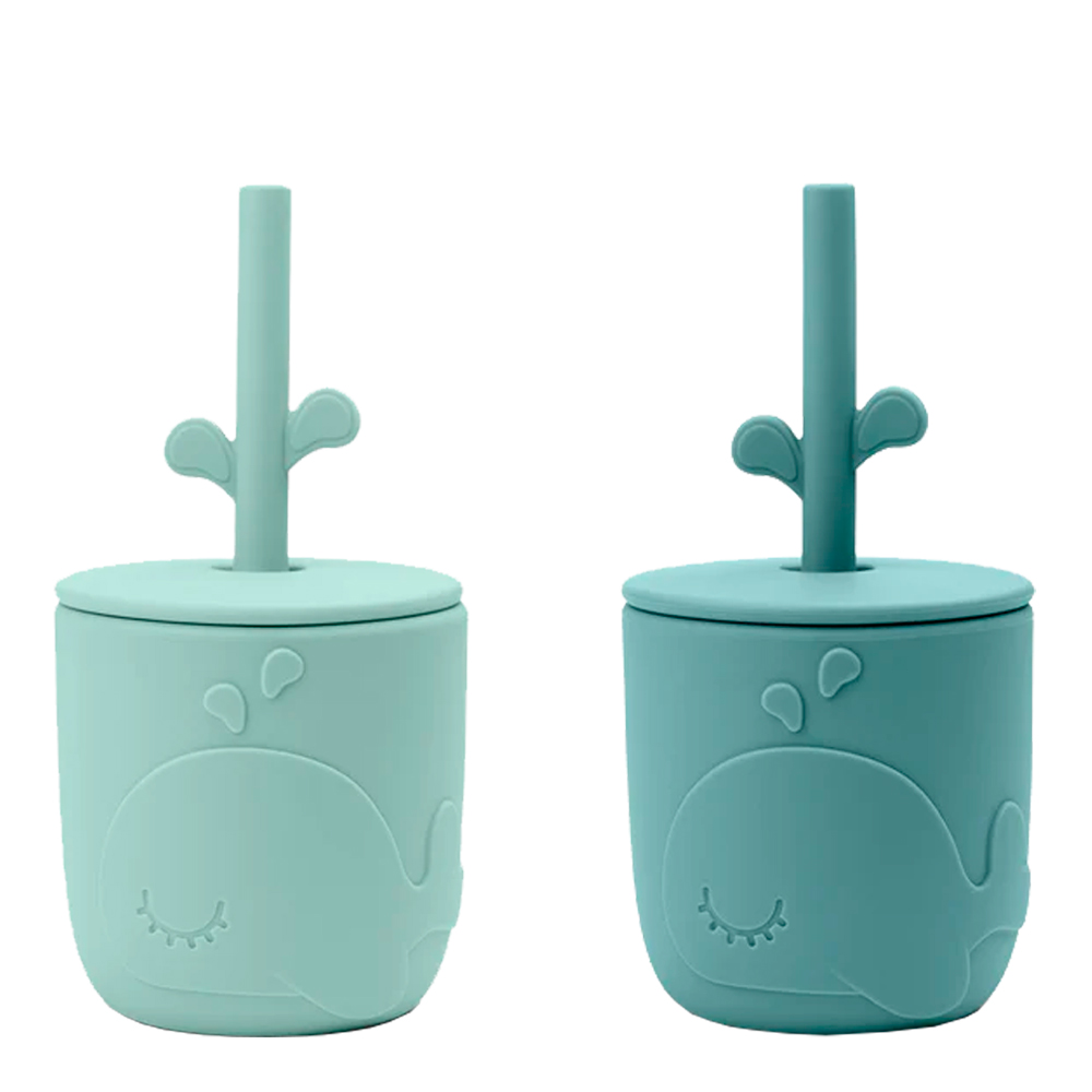 Done By Deer - Mugg med Sugrör 2-pack Wally Blå