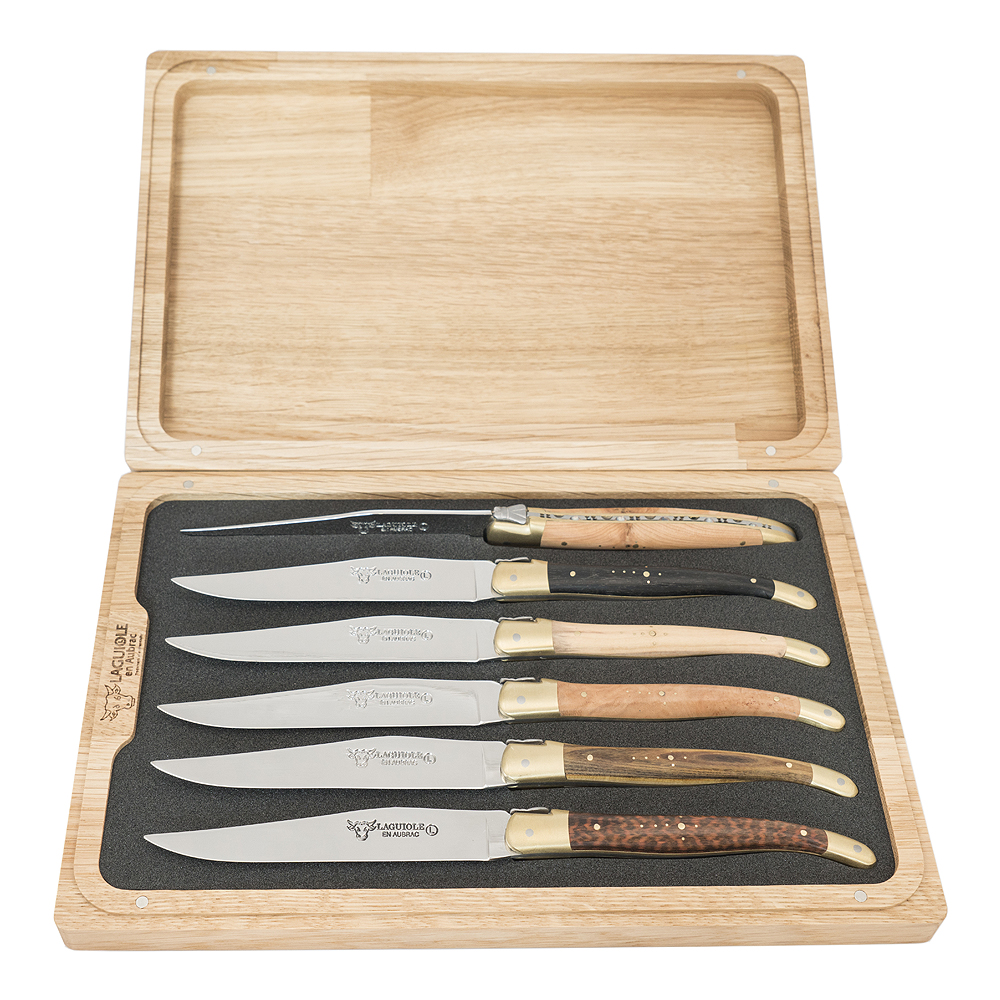 Laguiole - Stekekniv 6 stk blandede treslag rustfri