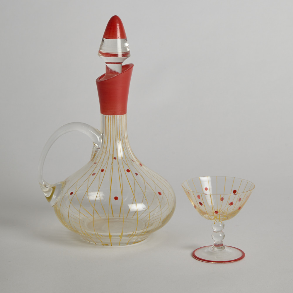 Vintage – Karaff och Glas med Prickig och Randig Dekor