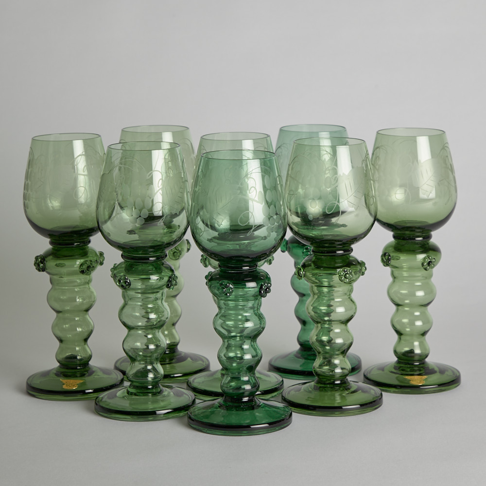Vintage SÅLD Gröna Remmare Glas Gullaskrufs glasbruk 8 st