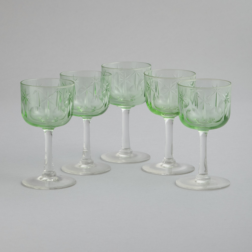 Vintage - Sherryglas med Grön Kupa 5 st