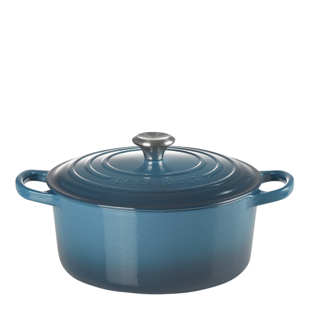 Läs mer om Le Creuset - Signature Gjutjärnsgryta rund 24 cm 4,2 L Deep Teal