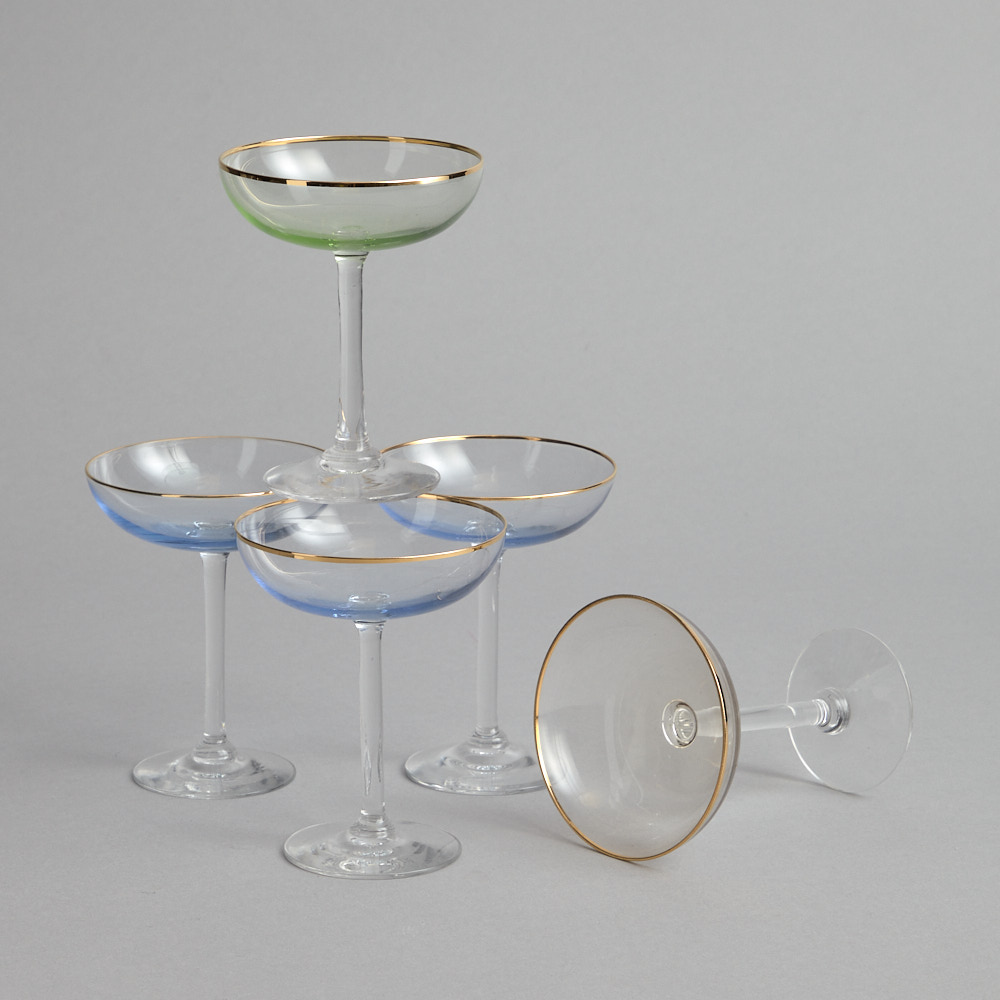 Vintage - SÅLD Likörglas i olika färger med guldkant 5 st