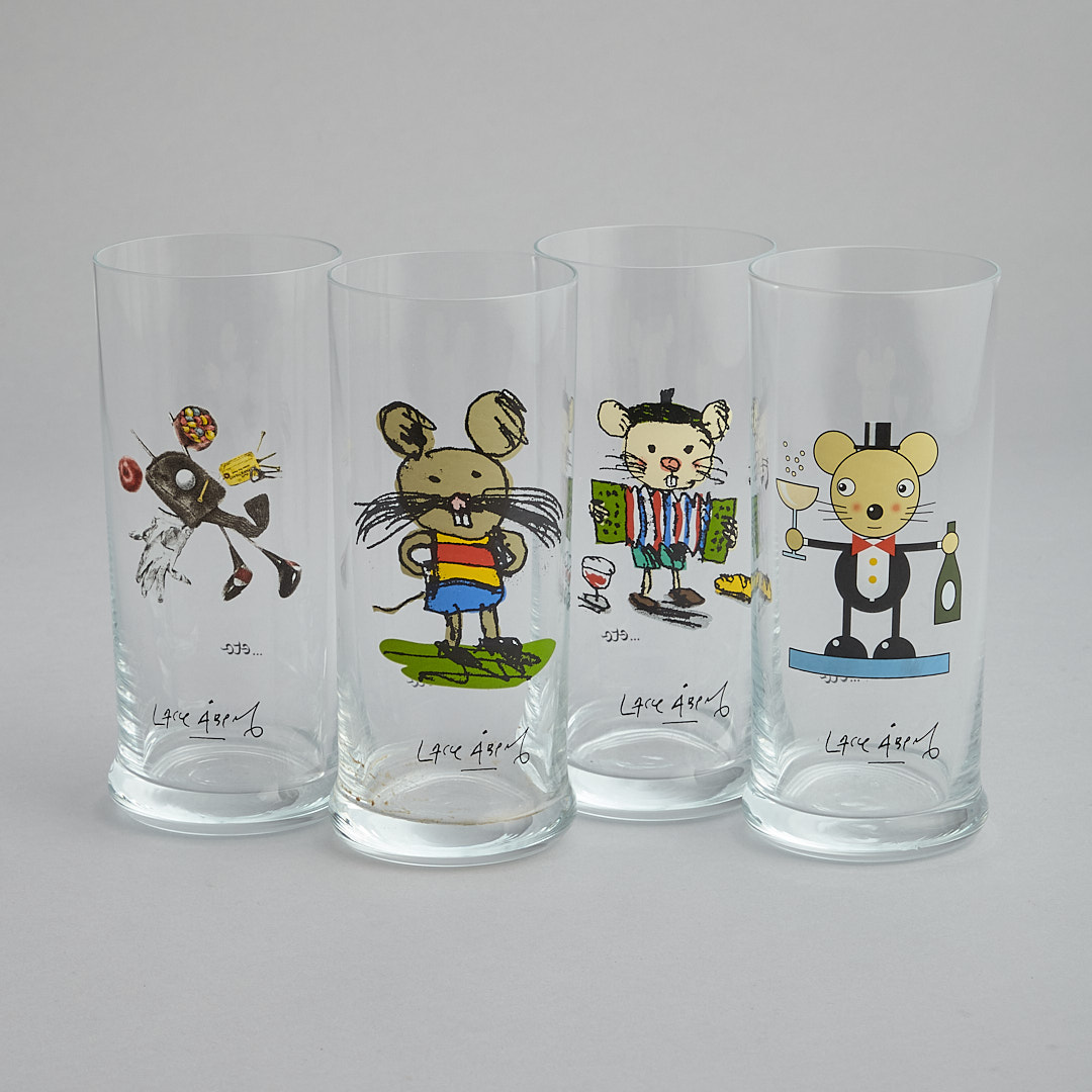 Vintage - SÅLD "Musen" Lasse Åberg Drinkglas 4 st
