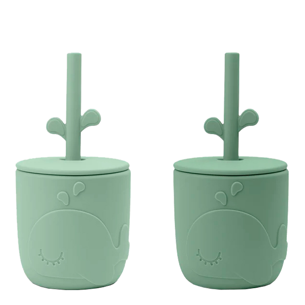 Done By Deer - Mugg med Sugrör 2-pack Wally Grön