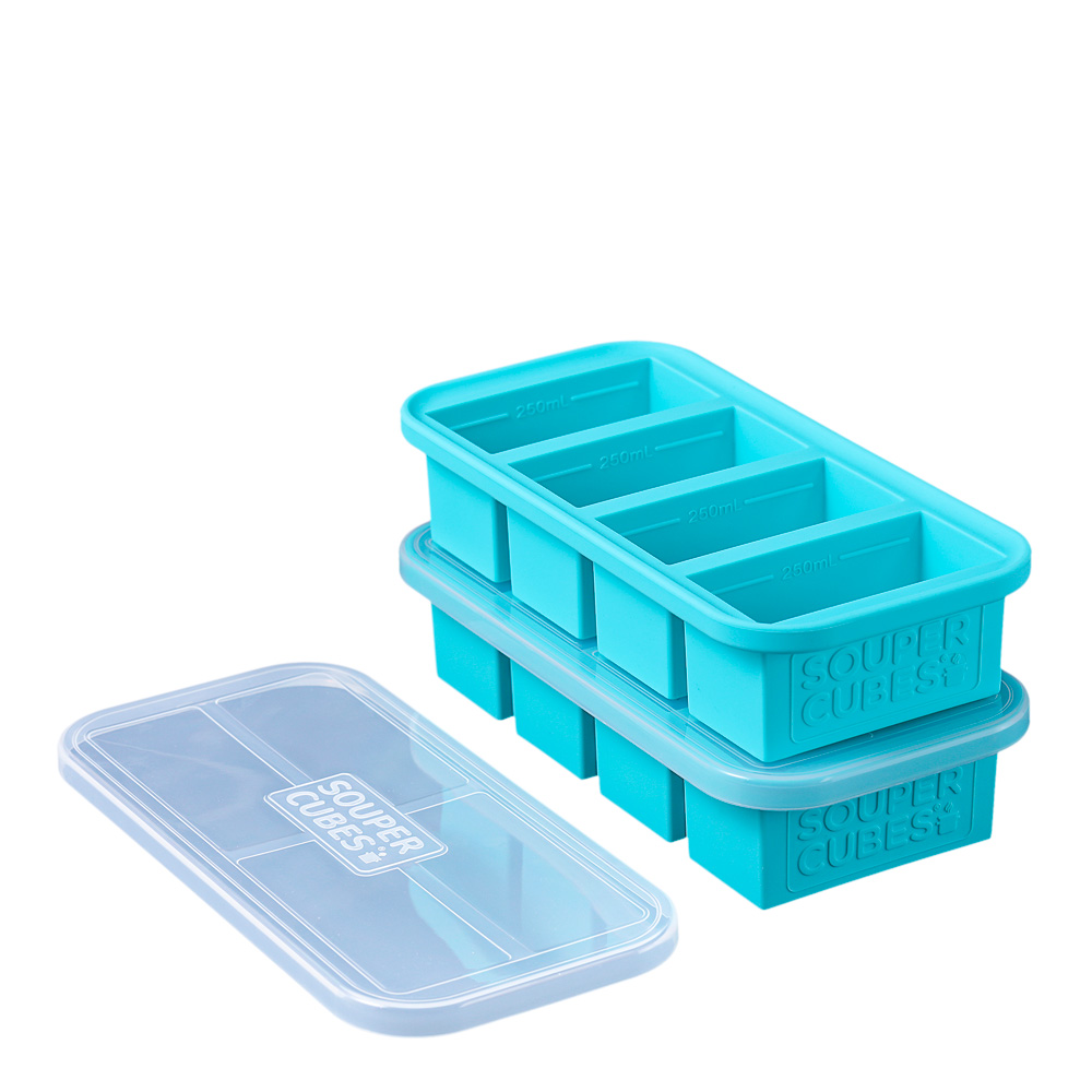 Souper Cubes - Matförvaring och Lock Silikon 1-cup 4x250ml 2-pack Blå