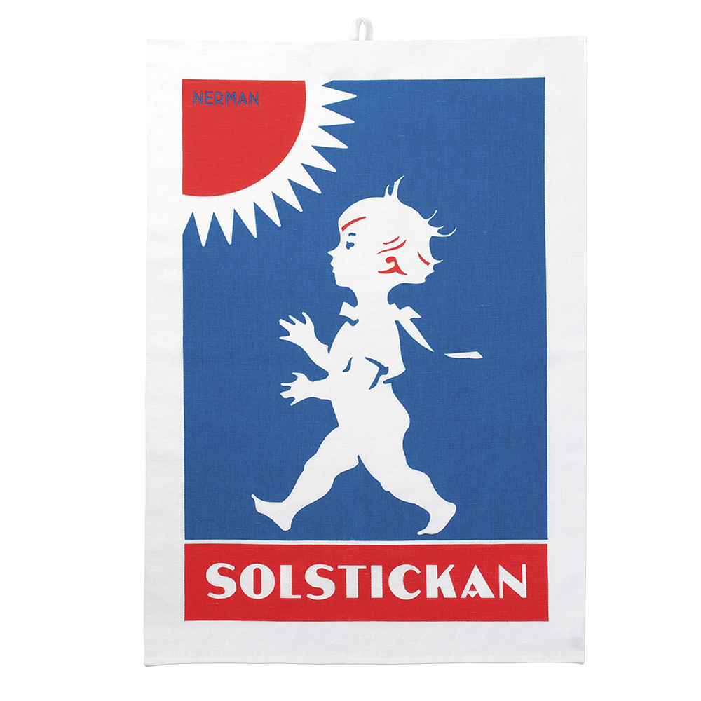 Solstickan - Handduk Halvlinne 50x70 cm Röd/Blå
