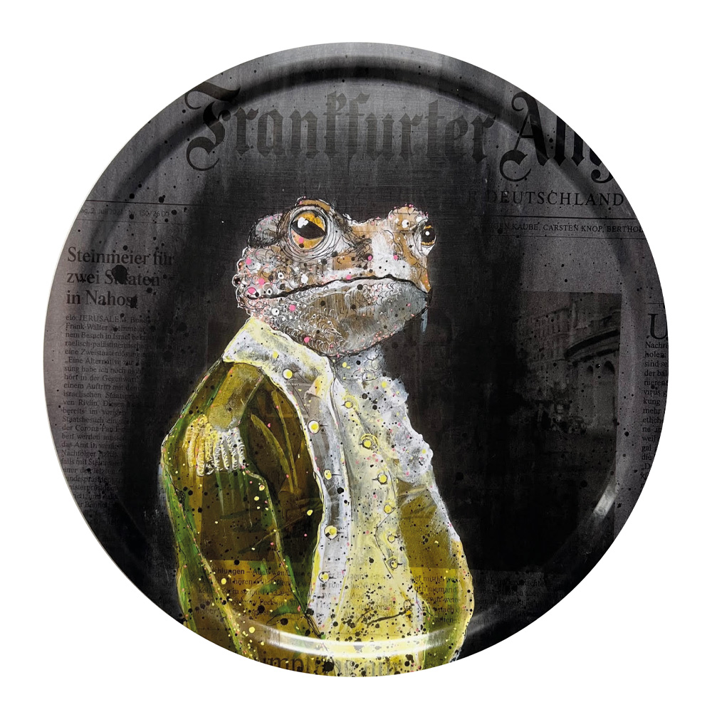 Lisa Törner Art - Bricka Rund Frogs of Wall Street 49 cm Svart