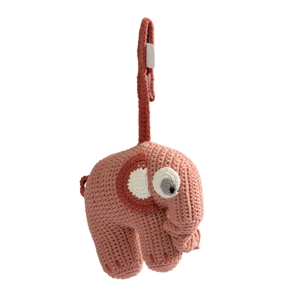 Läs mer om Sebra - Sebra Toys Virkad Musikmobil Elefanten Fanto Blossom Pink