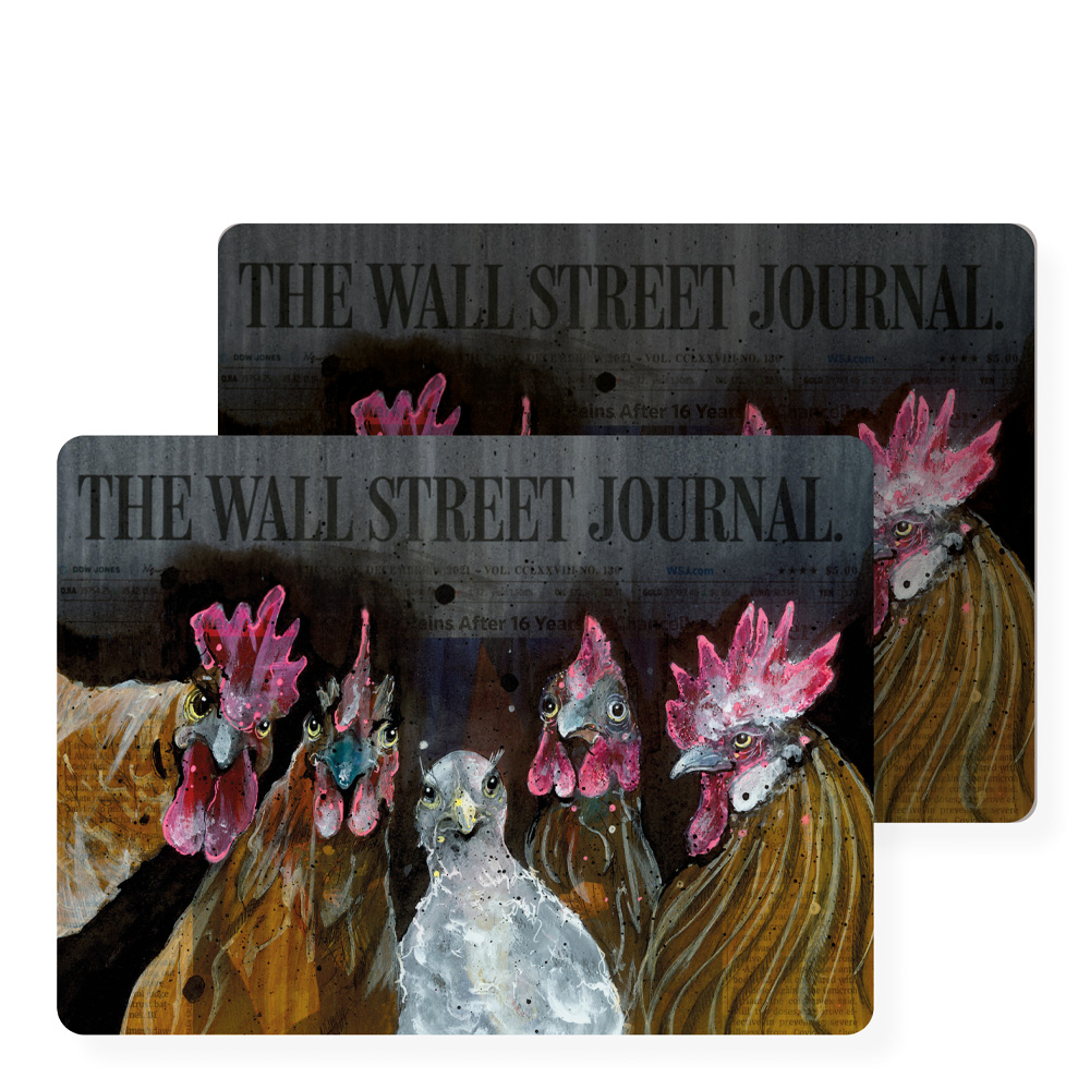 Läs mer om LISA TÖRNER ART - Bordstablett Roosters of Wall Street 30x40 cm 2-pack Svart