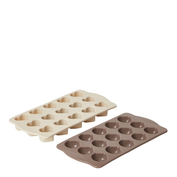 Chokladformar Silikon 2-pack (Hjärtan/snäckor) Brun