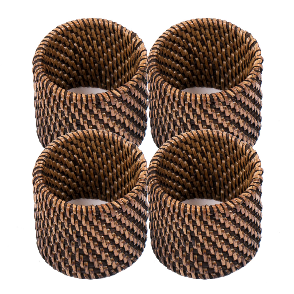 ZicZac - Rattan Servettring 4,5 cm 4-pack Brun