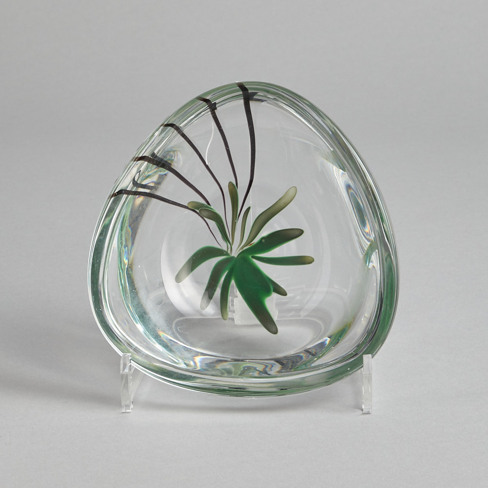 Kosta Boda – SÅLD Glasskål med Grön Dekor av Vicke Lindstrand