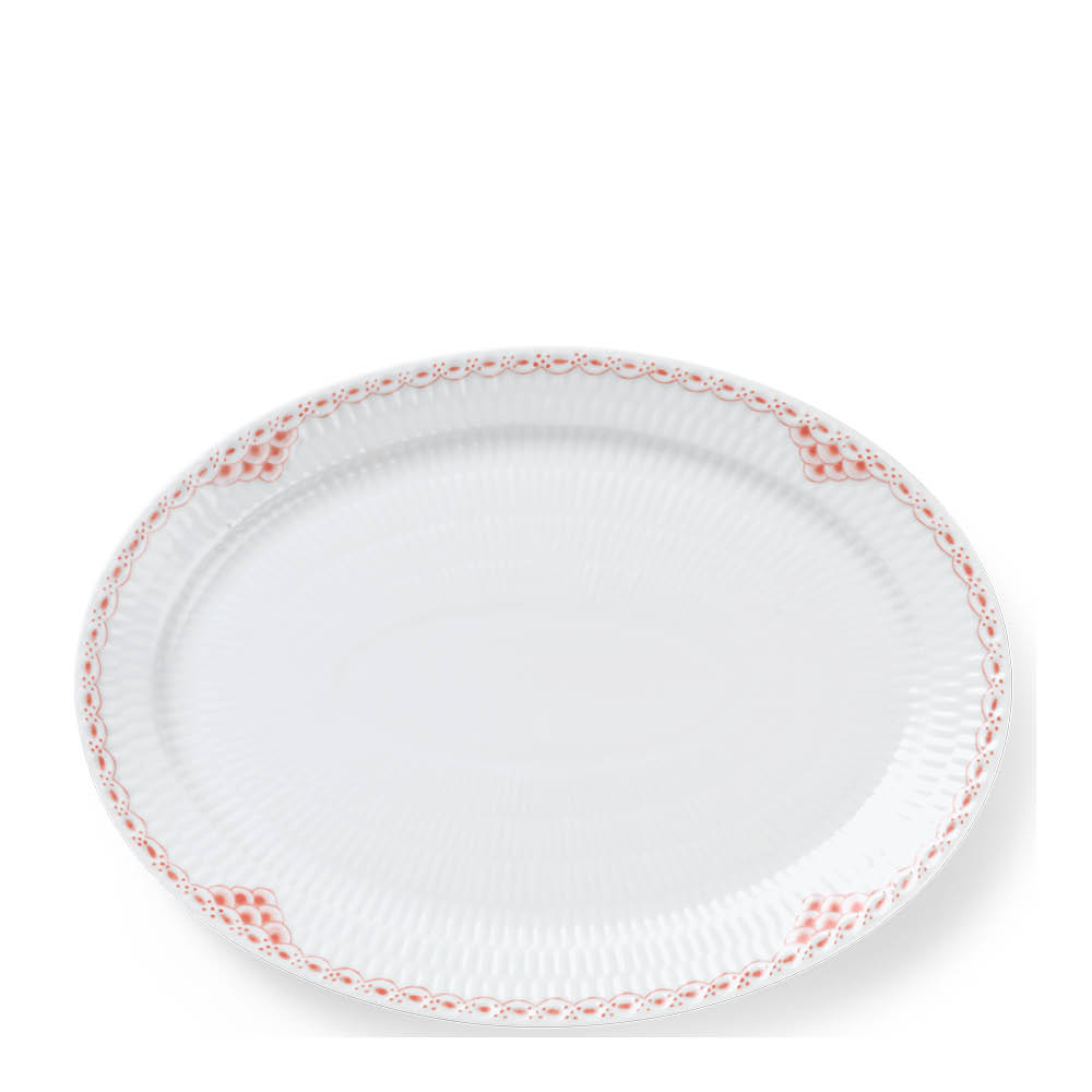 Royal Copenhagen - Coral Lace Tallrik Oval 28 cm Korall/Vit