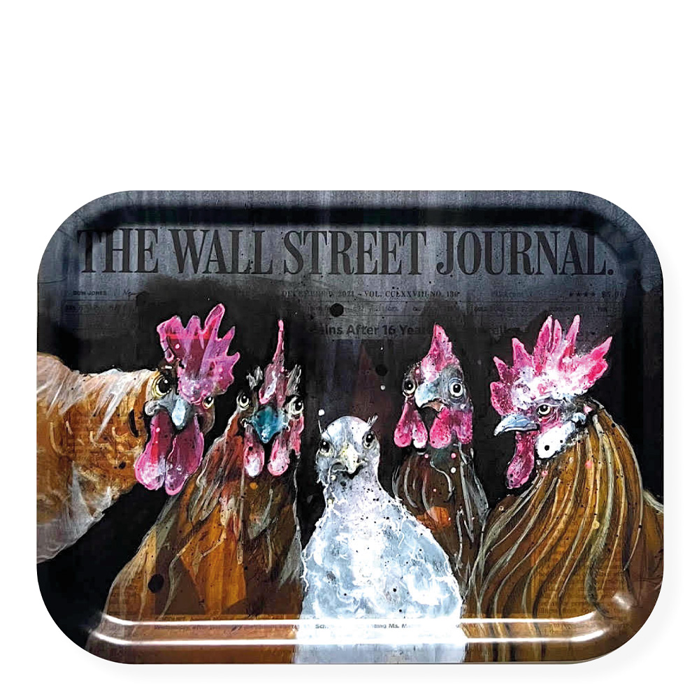 Läs mer om LISA TÖRNER ART - Frukostbricka Roosters of Wall Street 20x27 cm Svart