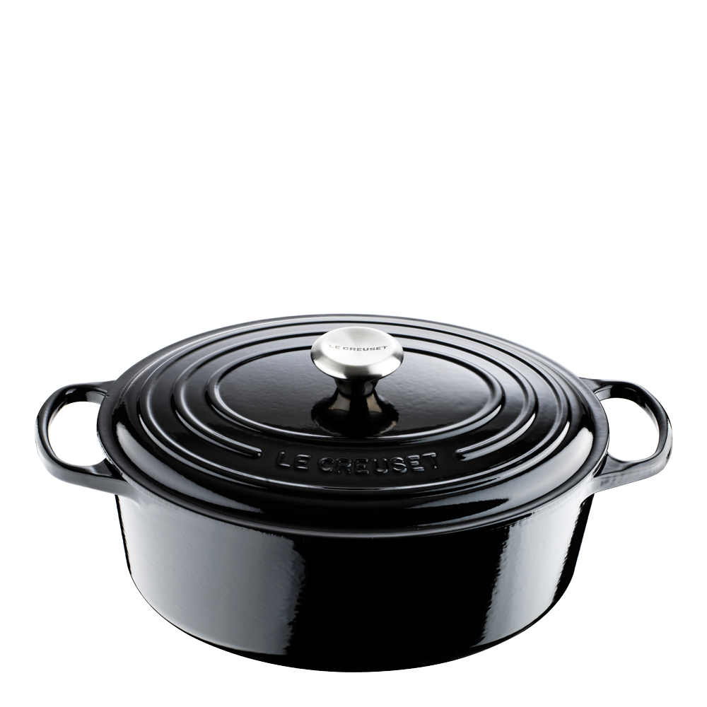 Läs mer om Le Creuset - Signature Gjutjärnsgryta oval 31 cm 6,3 L Svart blank