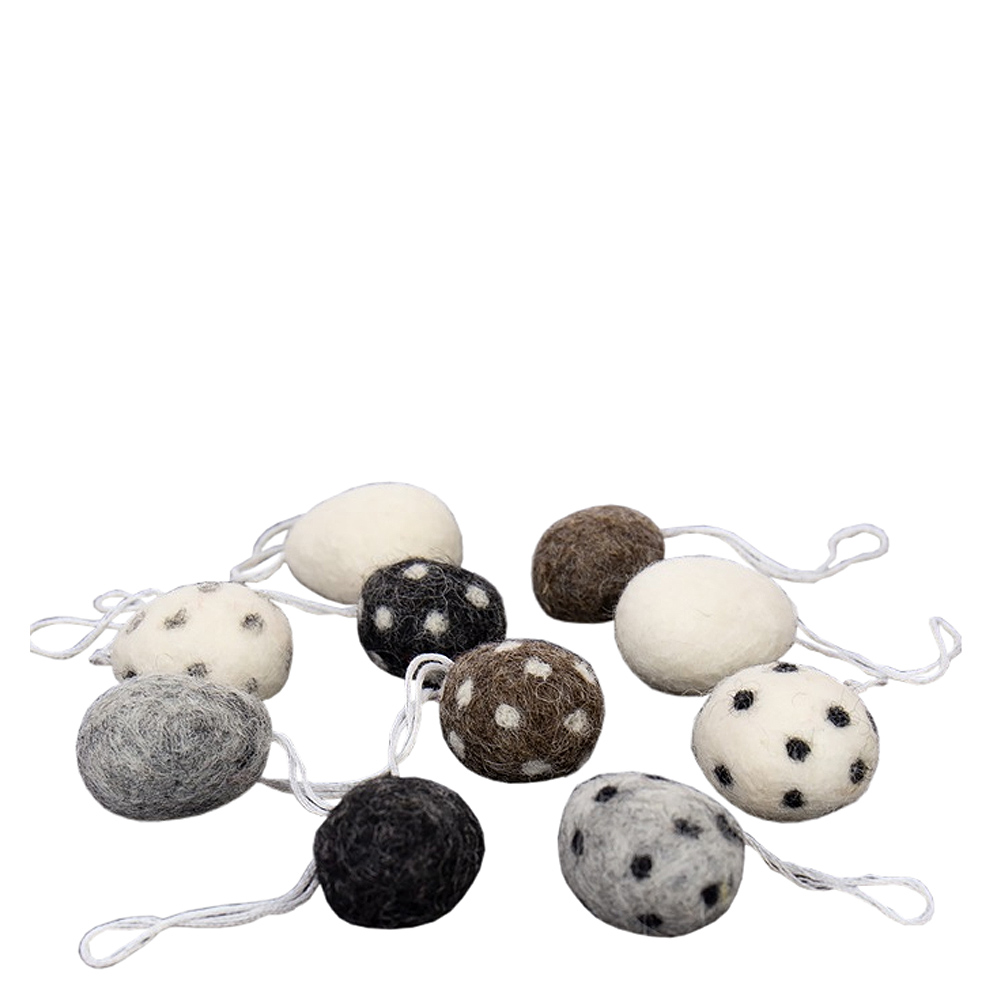 Afroart – Hänge Ägg Ull 10-pack Brun/Grå/Vit/Svart