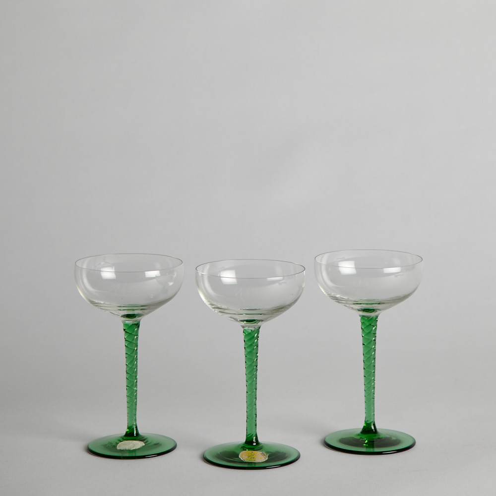 Vintage SÅLD Likörglas med Grön Fot 3 st