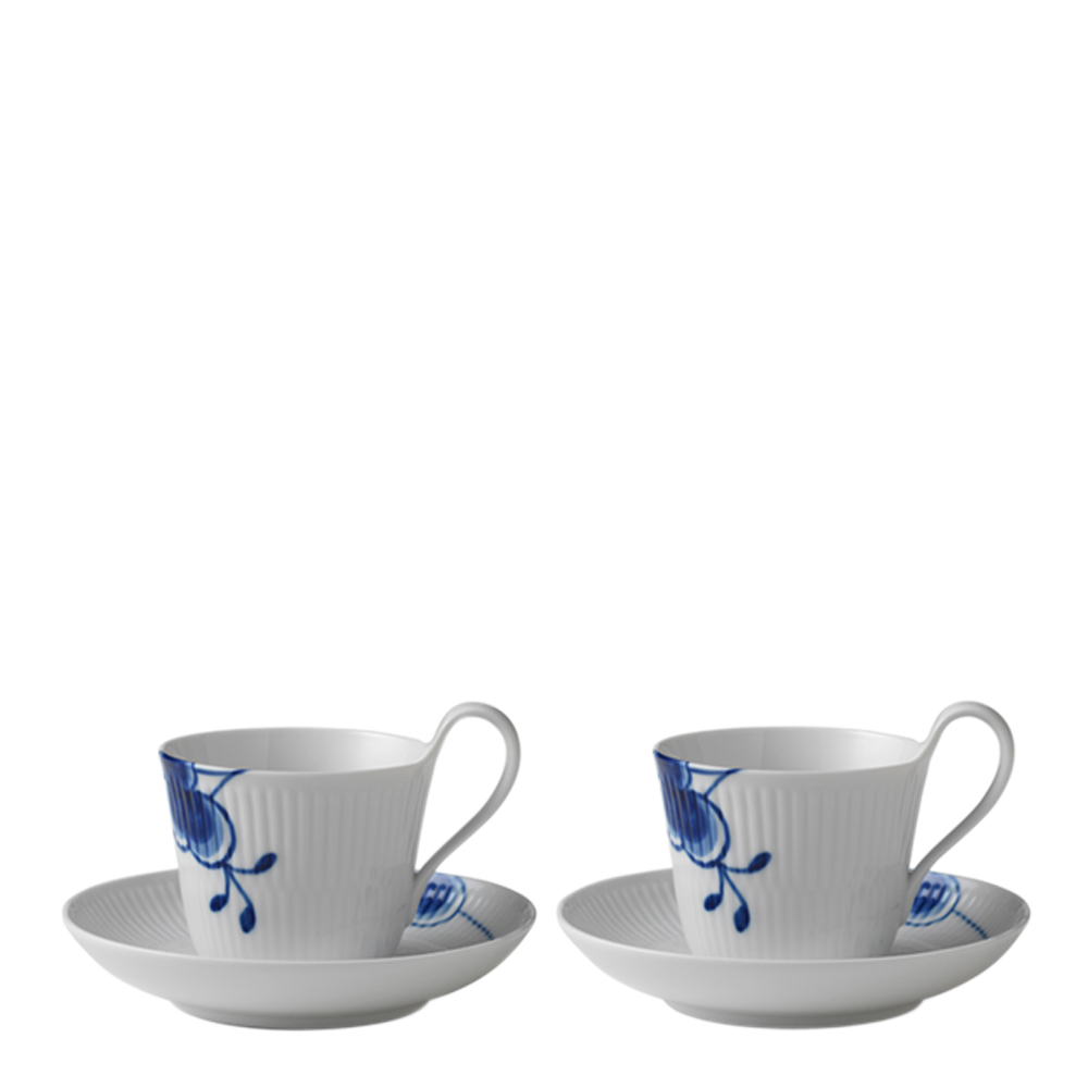 Royal Copenhagen Blue Fluted Mega Kaffekopp med fat 25 cl högt handtag 2-pack