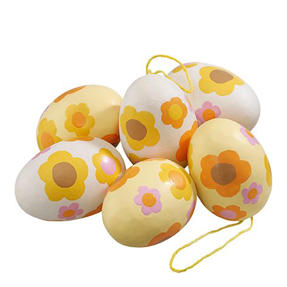 Läs mer om Cult Design - Flower Power Dekorägg 6 cm 6-pack Vit/Gul