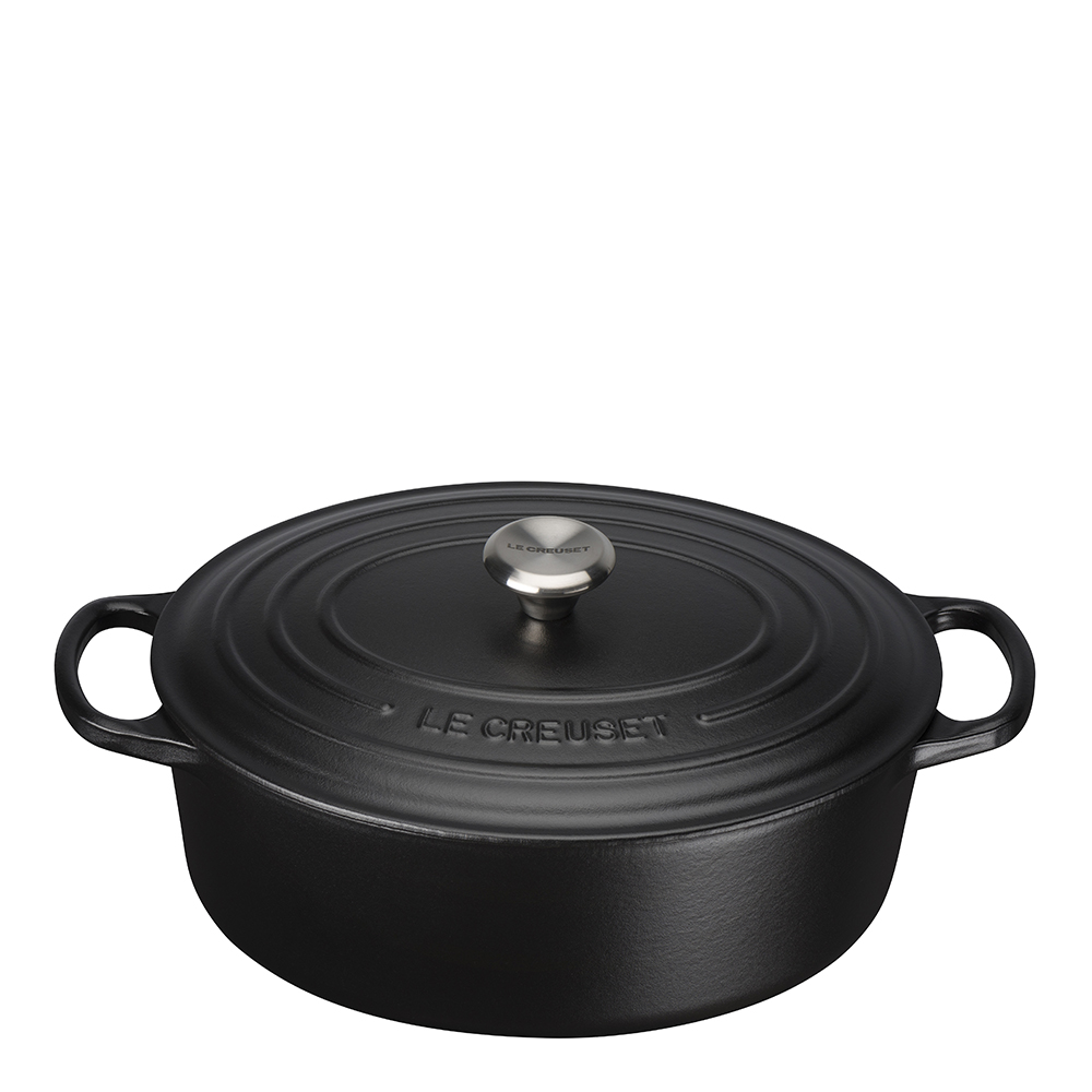 Läs mer om Le Creuset - Signature Gjutjärnsgryta oval 27 cm 4,1 L Svart Matt