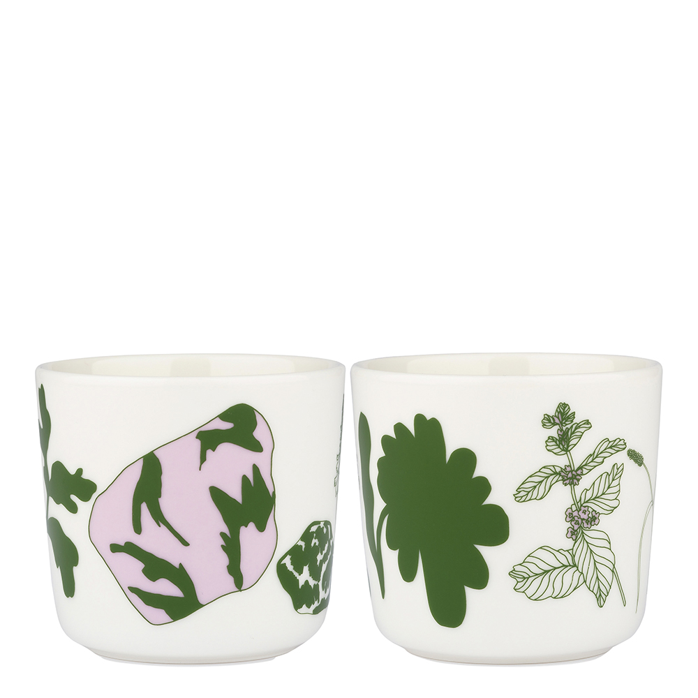 Marimekko - Oiva Elokuun Varjot Mugg 20 cl 2-pack Vit/Rosa/Grön