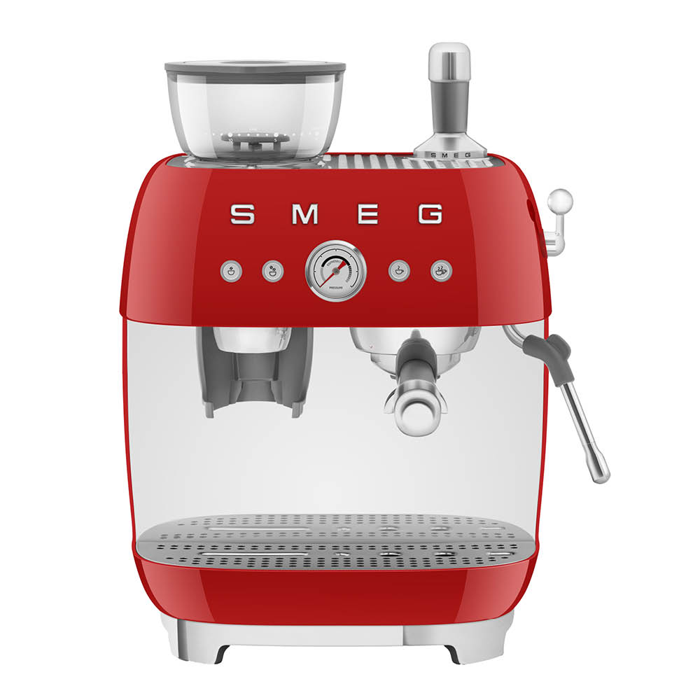 Läs mer om Smeg - Smeg Manuell Kaffemaskin med Kvarn Röd