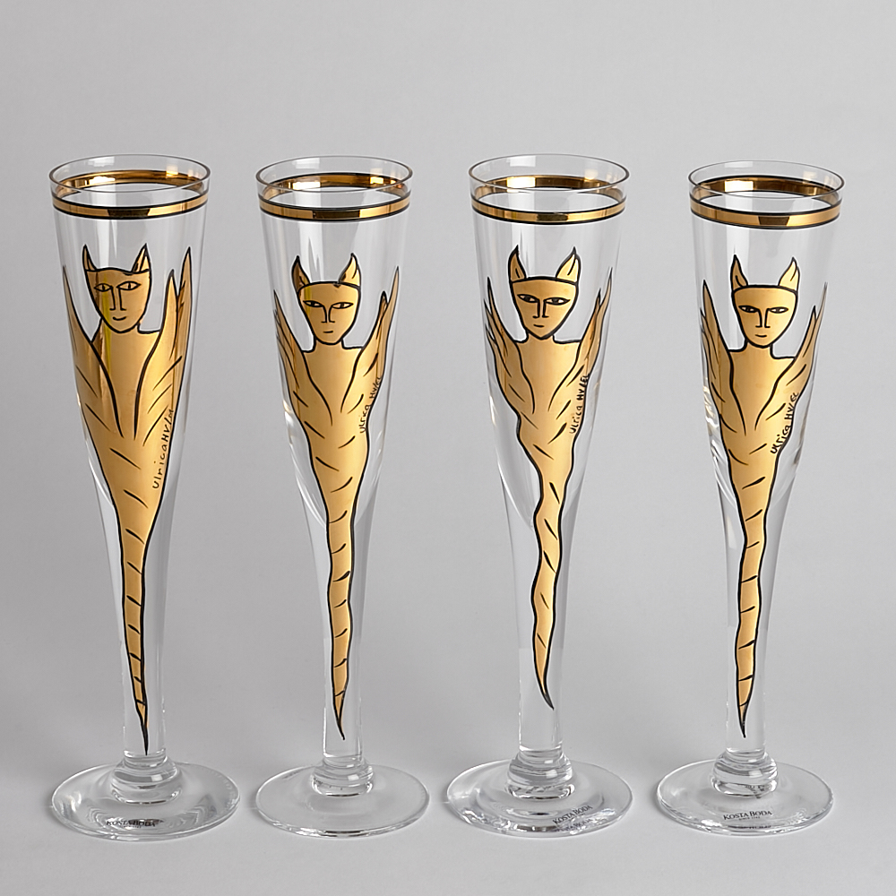 Kosta Boda – Champagneglas ”Goldie” Ulrica Hydman Vallien 4 st