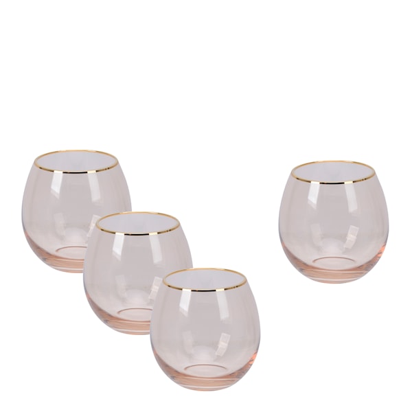 Runt Vattenglas med Guldkant 45 cl 4-pack Soft Pink