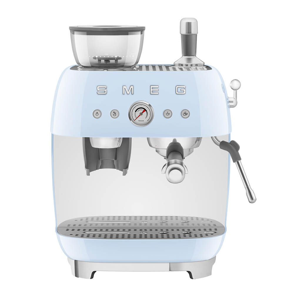 Läs mer om Smeg - Smeg Manuell Kaffemaskin med Kvarn Pastellblå