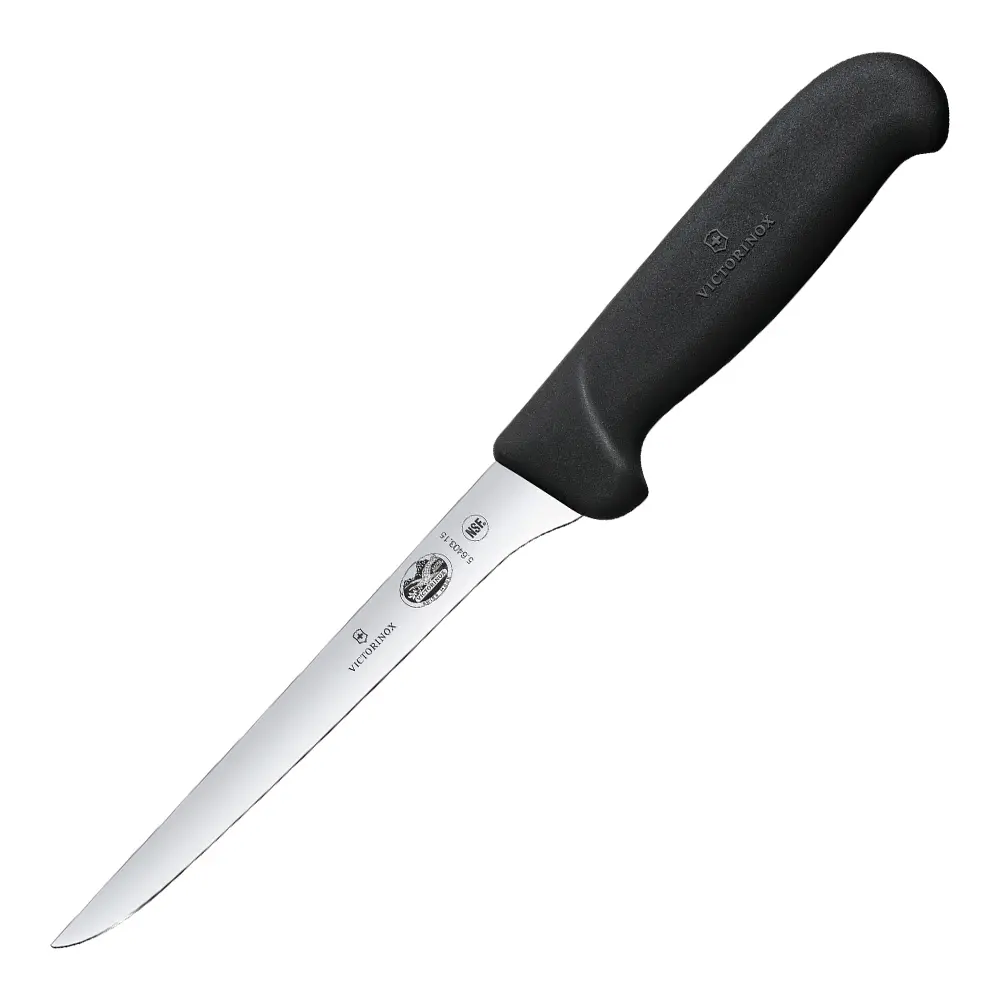 Fibrox utbeiningskniv buet smalt knivblad 15 cm svart