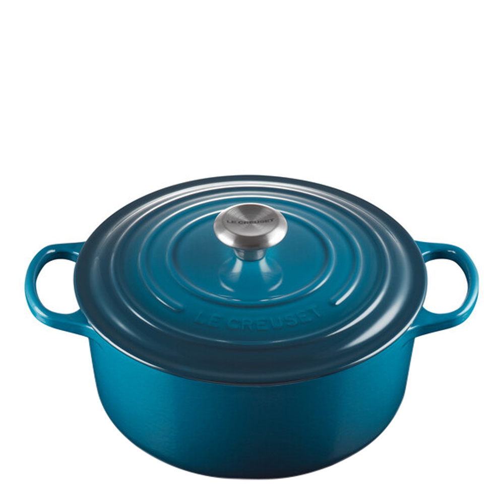 Läs mer om Le Creuset - Signature Gjutjärnsgryta rund 26 cm 5,3 L Deep Teal