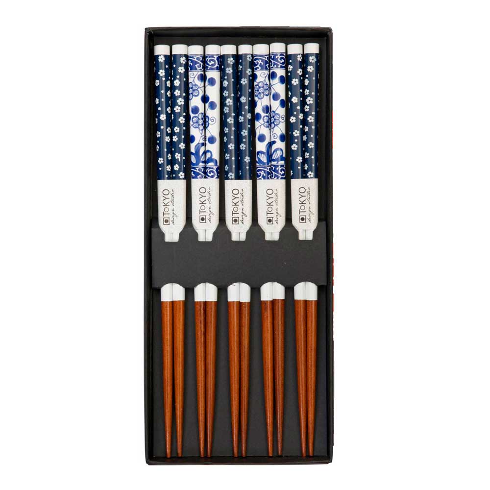 Tokyo Design Studio - Ätpinnar Chopstick 5-pack Blå blommor