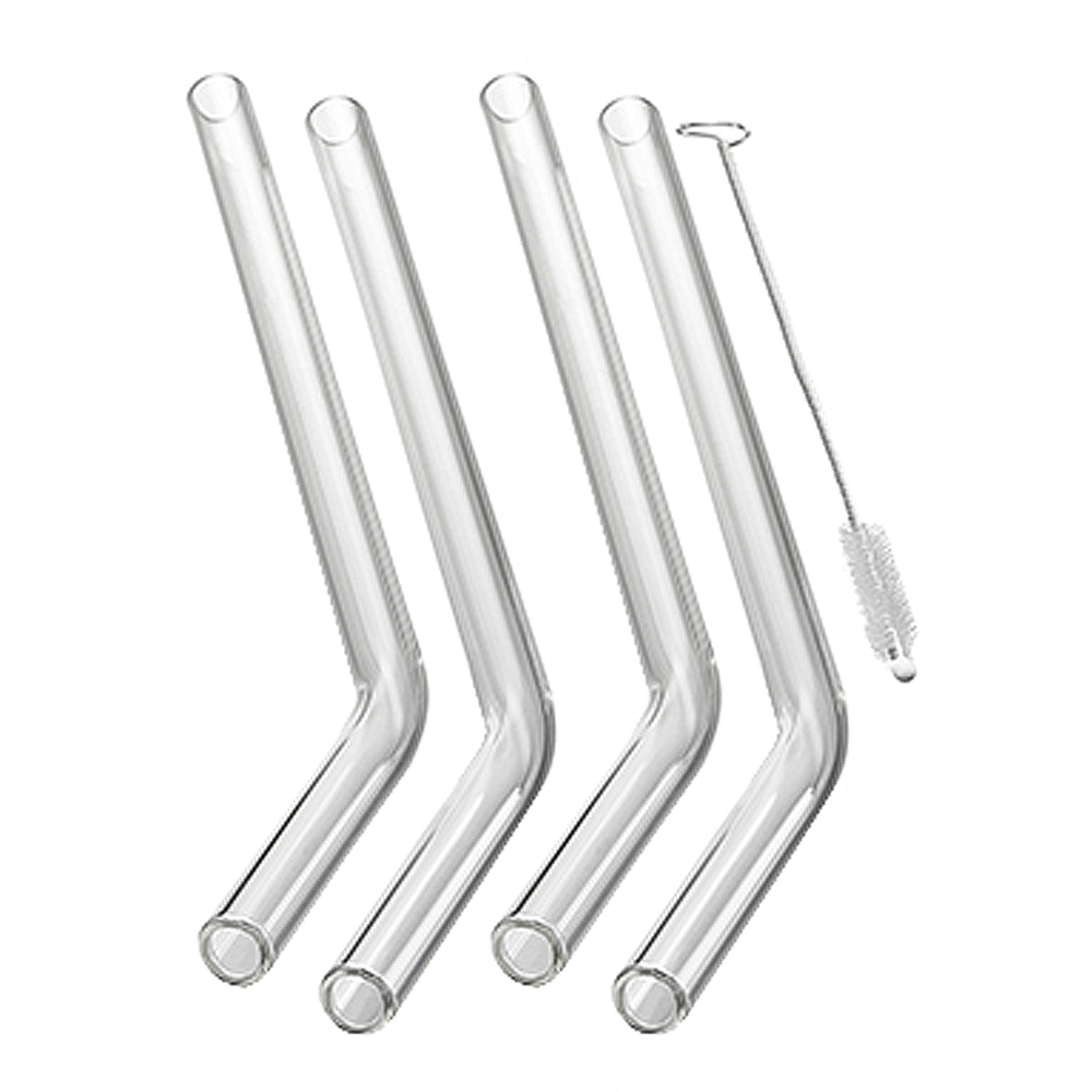 Gefu - Future Sugrör böjda Glas 4-pack + Rengöringsborste Klar