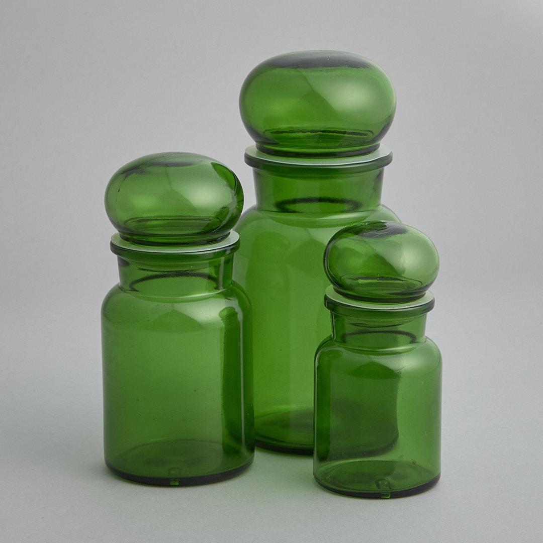 Vintage - SÅLD Burkar i Grönt Glas