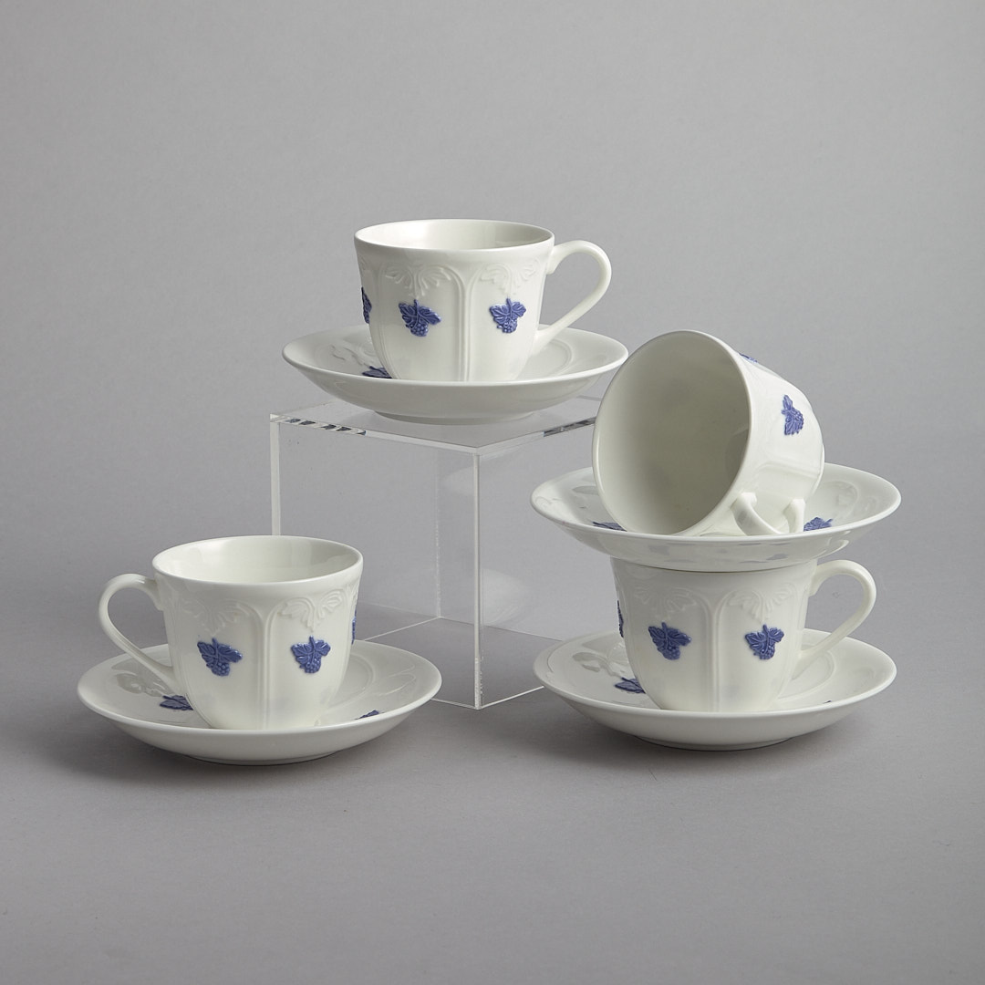 Gustavsberg – ”Blå Blom” 4 kaffekoppar med fat
