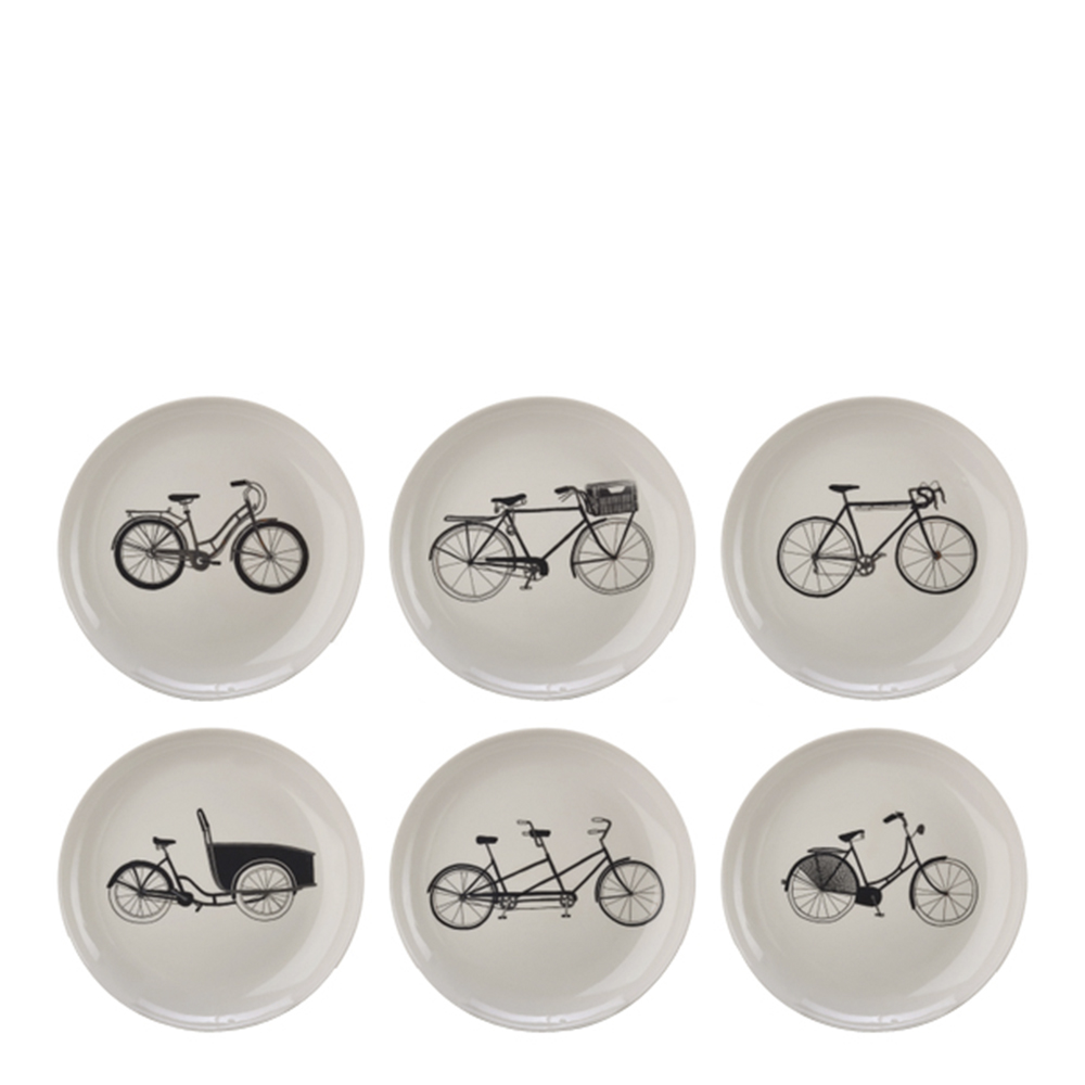 Pols Potten – Bikes Assiett 20 cm 6-pack Vit/Svart