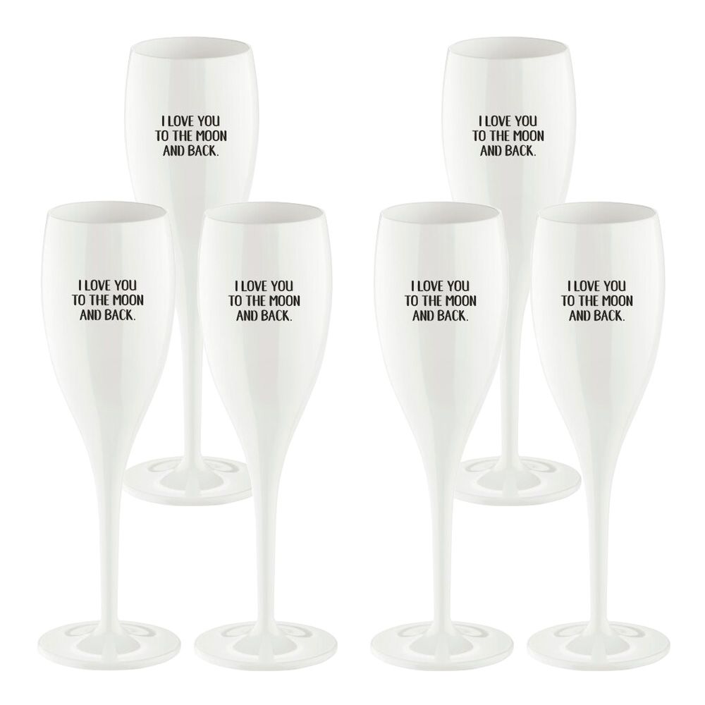 Koziol Cheers Champagneglas med text 6-pack Love You To the Moon And Back