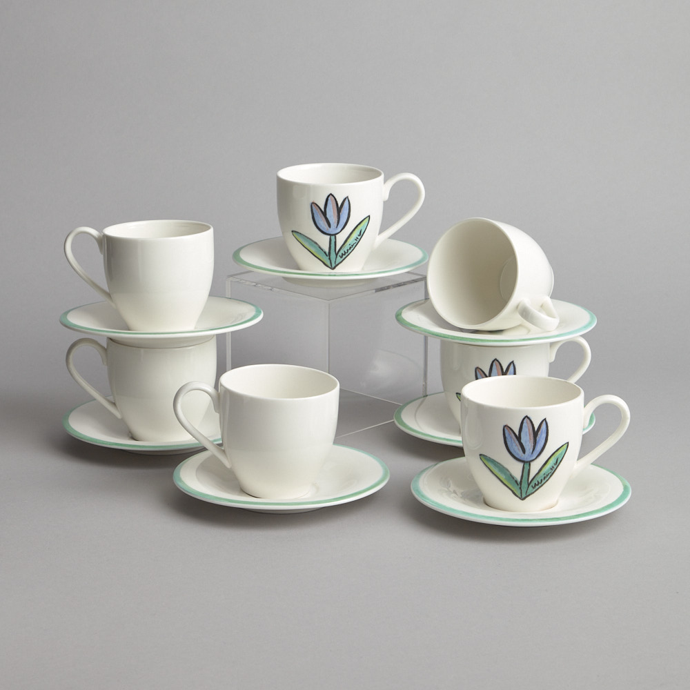 Vintage – SÅLD ”Tulipa” Kaffekoppar med fat 7 st