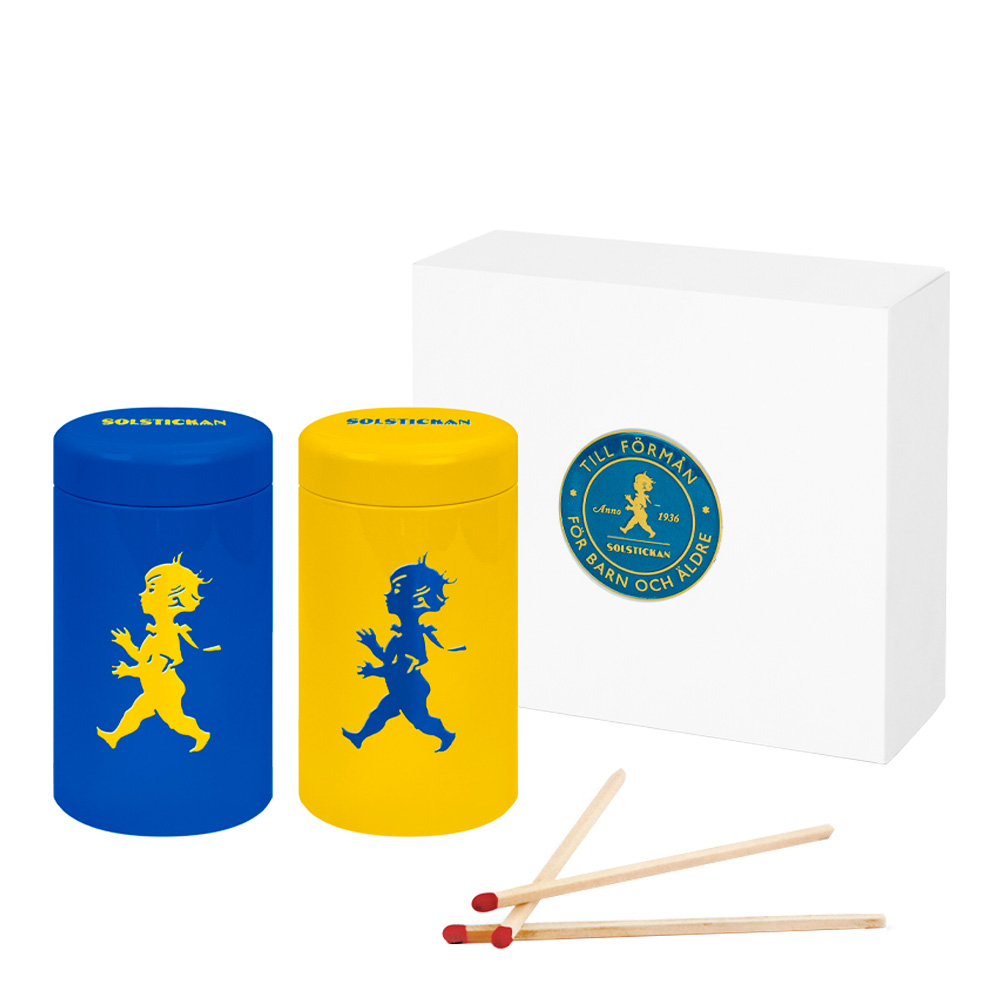 Solstickan - Tändsticksrör Presentförpackning 2-pack Gul & Blå